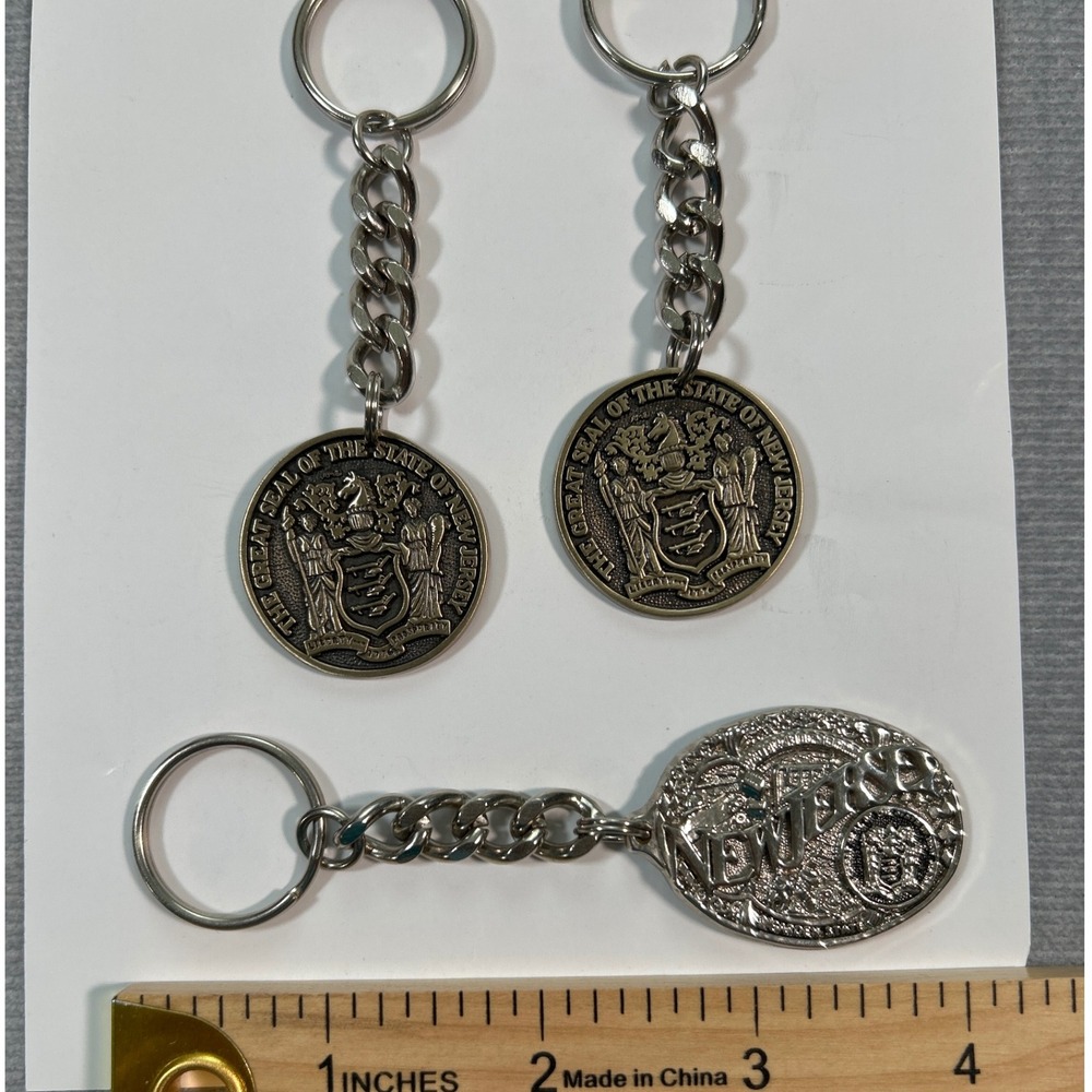 New Jersey NJ Keychain State Seal Key Ring Souvenir Silver Tone Metal Charm NOS